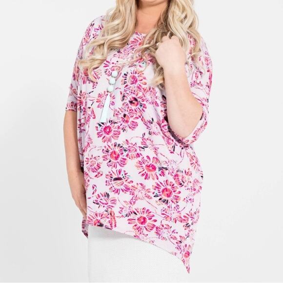 LuLaRoe Irma NWT L Gold Pink Navy Print Hi Low Comfy Stretchy Comfortable Fabric - Picture 9 of 16